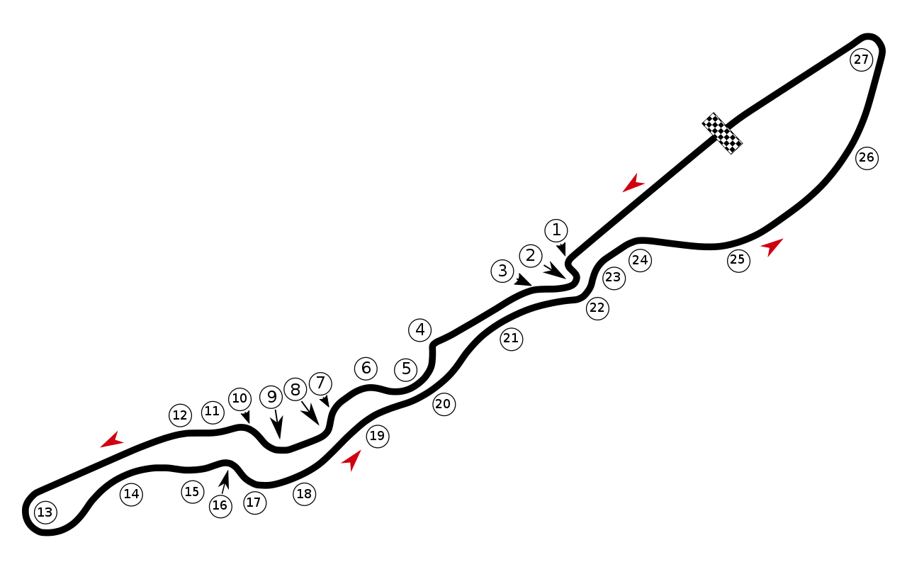 Layout of the Jeddah street circuit with turn numbers.